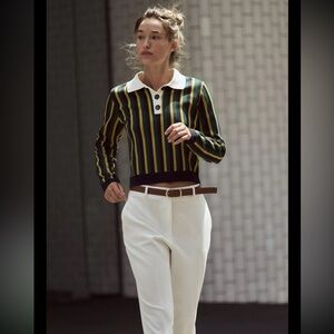 🤎 ZARA Multi-Colored Striped Polo Sweater. Front Buttons